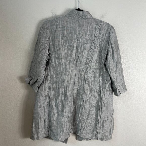 Eileen Fisher Womens Medium Petite Silver Crinkle Linen Blend Open Jacket - Picture 14 of 15